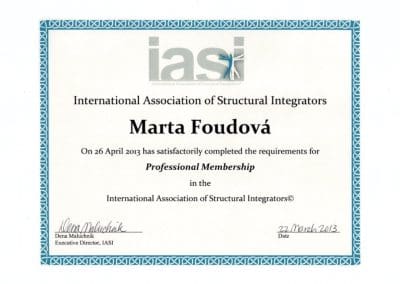 Marta Foudová – osvědčení – Certifikát – IASI