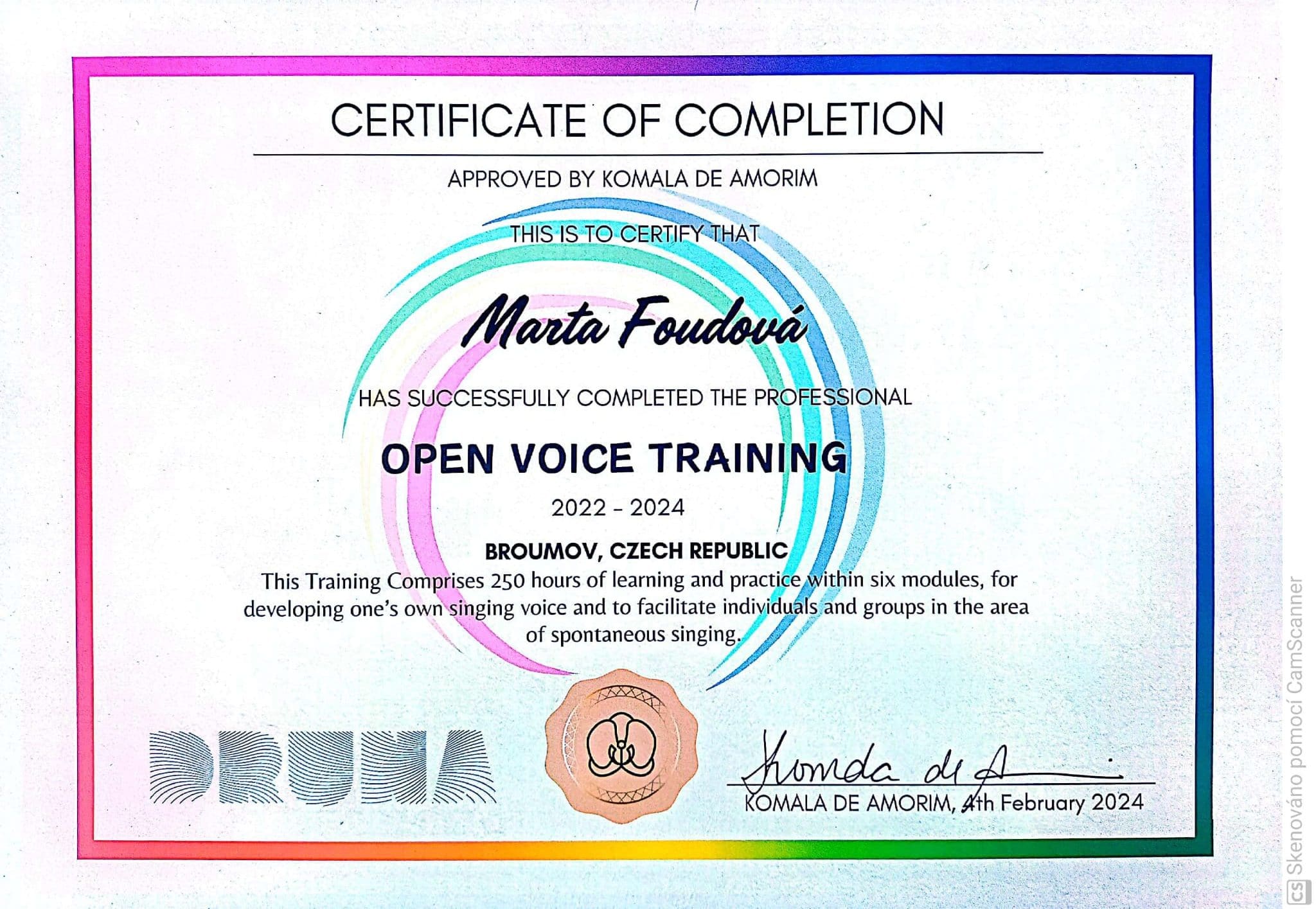 VOICING certifikát Marta Foudová